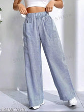 Cotton blend printed double pocket pant, self-design net in blue, wide leg fit for casual and formal occasions. Full length (39 inches), mid rise, elastic waistband